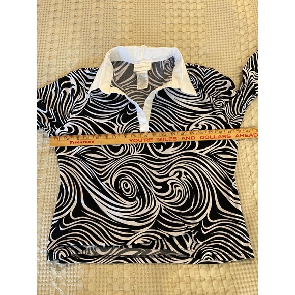 Worthington Blouse Sz Large Abstract Black & White Print Collared Top + Stretch - Picture 8 of 11